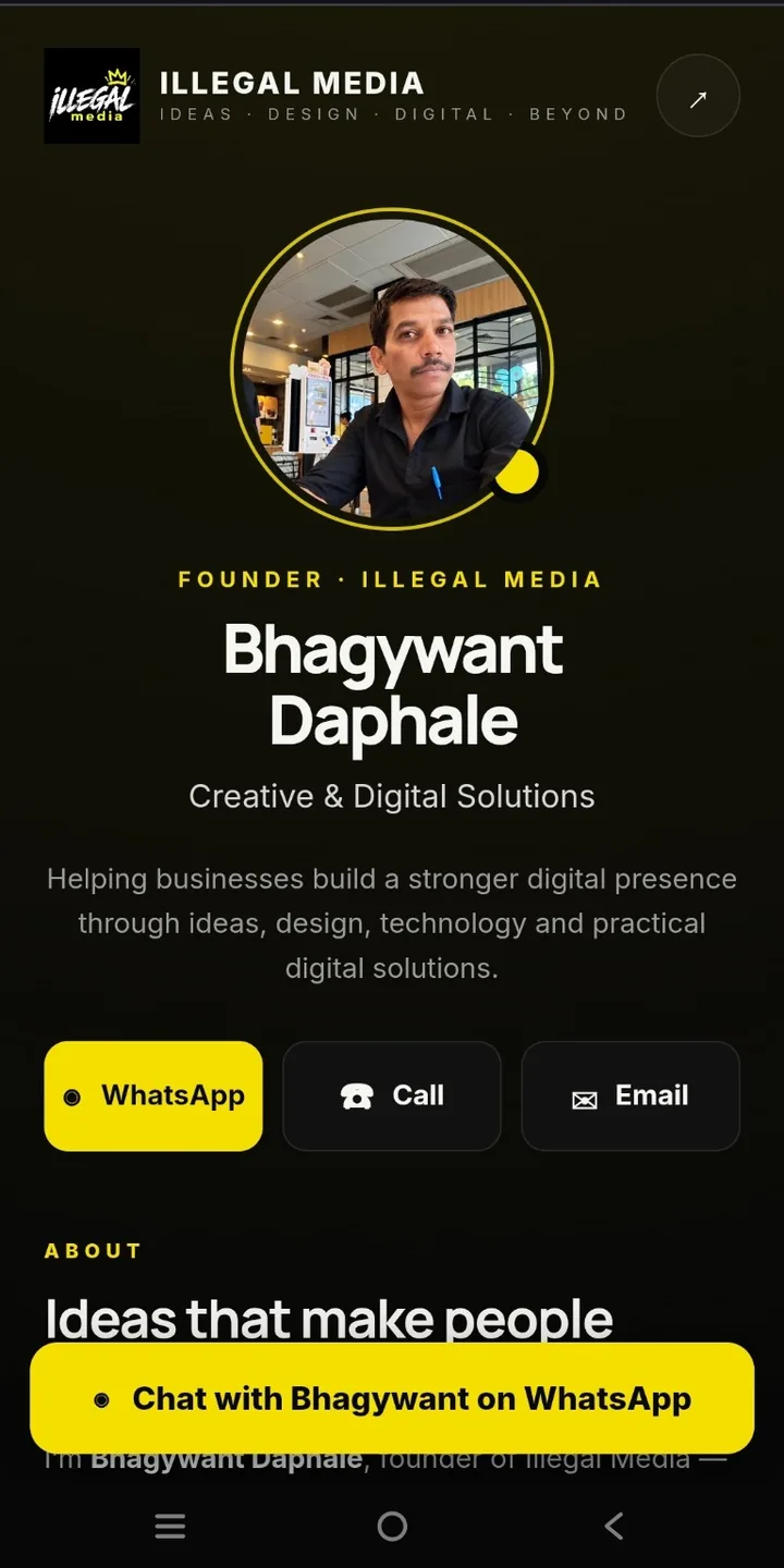 Illegal Media founder digital visiting card
