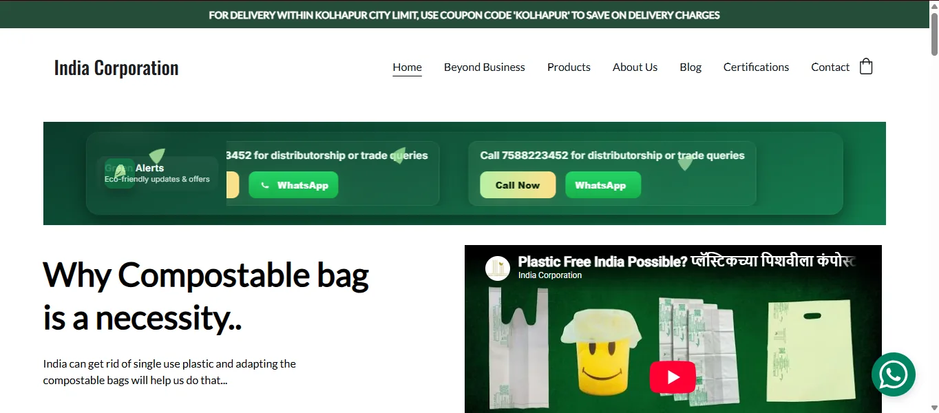 India Corporation website homepage