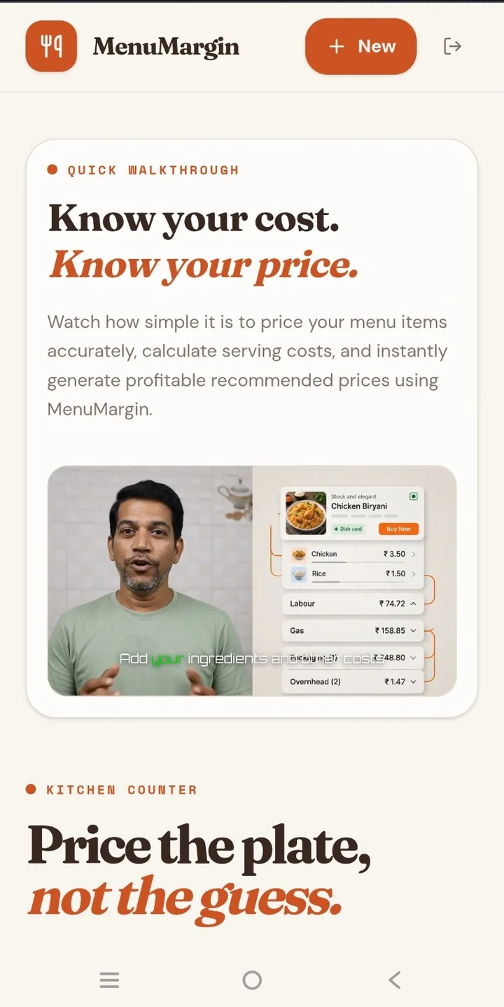 MenuMargin restaurant food costing app preview