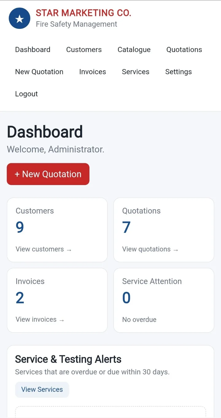 Star Marketing Co business application dashboard